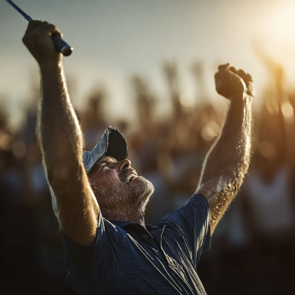 Golfer celebrating after sinking a putt